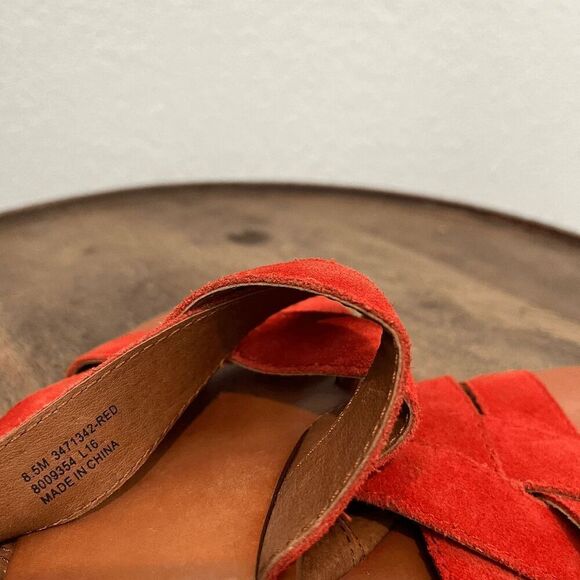 Frye Boots Red Suede Leather Carla Criss-Cross Open Toe Sandals Women's Size 8.5 - Picture 8 of 9